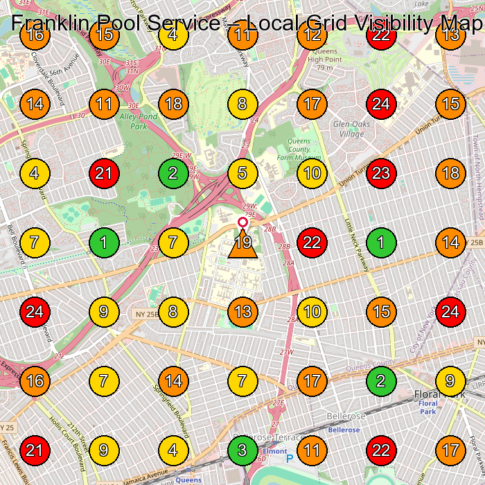 Franklin Pool Service Swimming Pool Repair Service GeoGrid ranking map for Jamaica NY